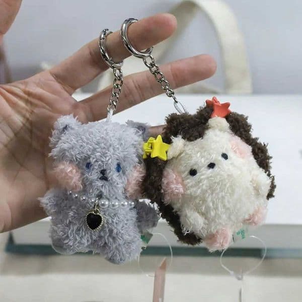 Cartoon animal mini plush doll keychain fur hedgehog pendant keychain cute fox filled keychain Kawai keychain X250415