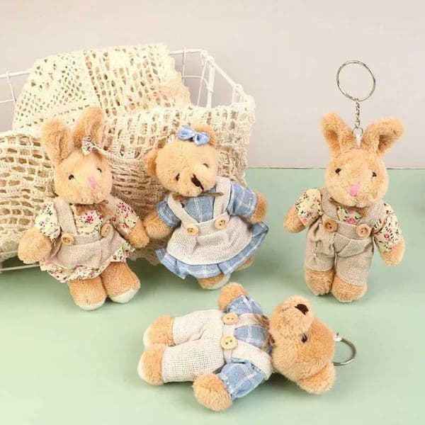11cm Clothing Bear Plush Toy Cartoon Rabbit Pendant Soft Fill Doll Keychain Backpack Car Bag Keyring Decoration Childrens Gift X250415