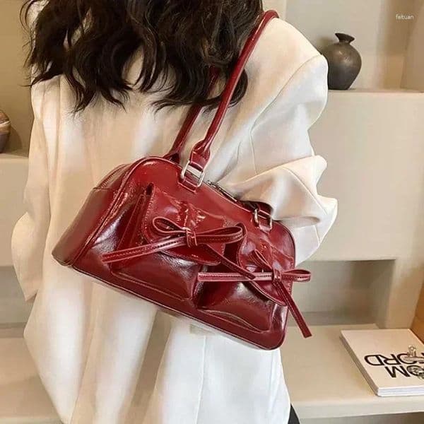 Totes Women Bag Cute Bow Design Underarm Bags For 2025 Korean Fashion Handbags And Purses Pu Shoulder Designer
