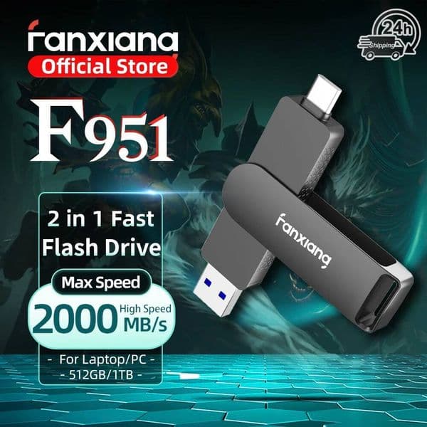 Fanxiang F951 2000MB/s Solid State Pen Drive USB32 Gen2x2 512GB 1TB 2 in 1 Type-CUSB-A High Speed Flash Drive For Laptop Phone