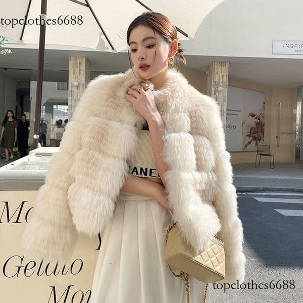 Sunset Sweet Wine 2024 New Winter Fox Striped Fur Coat for Women, Youthful Style, Short Trendy Internet Celebrity