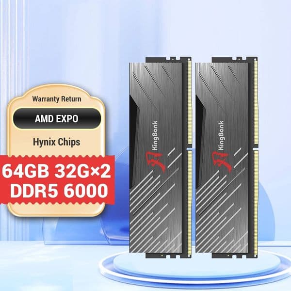 KingBank Black DDR5 64gb 6000MHz CL36 RAM PC 32GBx2 6000MHz 32gb RAM for Desktop Hynix M Die XMP 30 AMD EXPO — detail 1