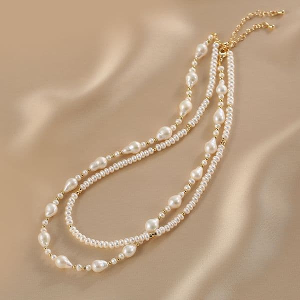Retro Double-layered Natural Baroque Pearl Necklace Women's Chain