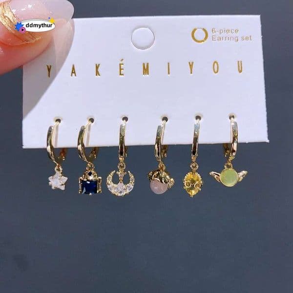 Trend Design CZ Stone Outer Space Wars Hoop Earrings Set Gold Color Zircon Women Girls Party Jewelry ddmythur