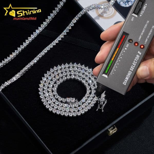 Ship Worldwide Wholesale Solid Silver 925 Gold Plated Hip Hop Necklace VVS D Color Moissanite Diamond Tennis Chain Fine Jewelry