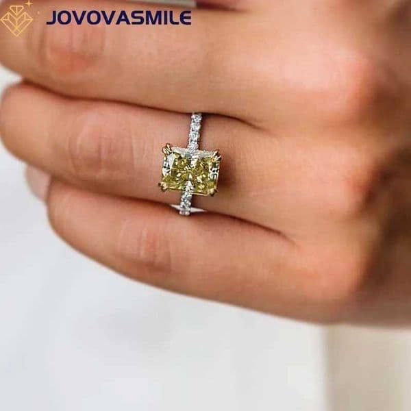 JOVOVASMILE 3.3 Carat Silica Engagement and Wedding Ring 18k 9.5x7.5mm Broken Ice Radiant Yellow Jewelry W250417