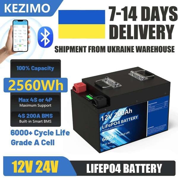 12V 24V LiFePO4 Battery 200Ah 300Ah Lithium Battery Built-in Bluetoot BMS Ukrainian Warehouse Fast delivery in 7-14 days