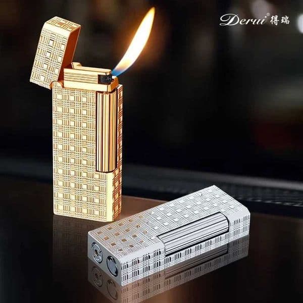 Derui Metal Retro Mini Oblique Fire Inflatable Lighter Exquisitely Carved Side Pulley Ignite Gas Pipe Lighters Smoking Gift W250418