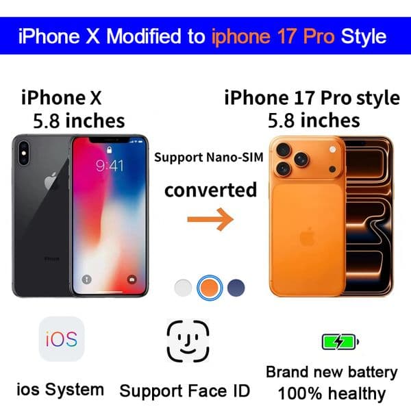 100% Apple Original Refurbished iphone X in 17 Pro style phone Unlocked with 17pro box&Camera appearance 3G RAM 64GB 256GB ROM smartphone 100% Akku, mit 17 Pro Box