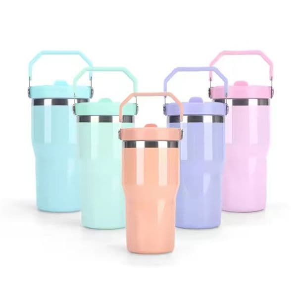 Portable 20oz Sublimation Tumbler With Handle Flip Straws Lids Double Wall Stainless Steel Vacuum Insulated Sport Water Bottle Travel Cups For Heat Press Printing