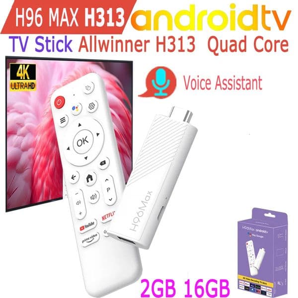 H96 Max H313 Android TV Stick Allwinner Quad Core 4K HDR Wifi6 Voice Assistant 2GB 16GB Game Media Player Smart TV Box 251114