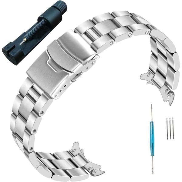 22mm Curved Ends Stainless Steel Watch Band For Orient II/III Mako 3 /Kamasu/Ray 2 III Brushed Metal Oyster Strap Replacement Bracelet Deployment Clasp