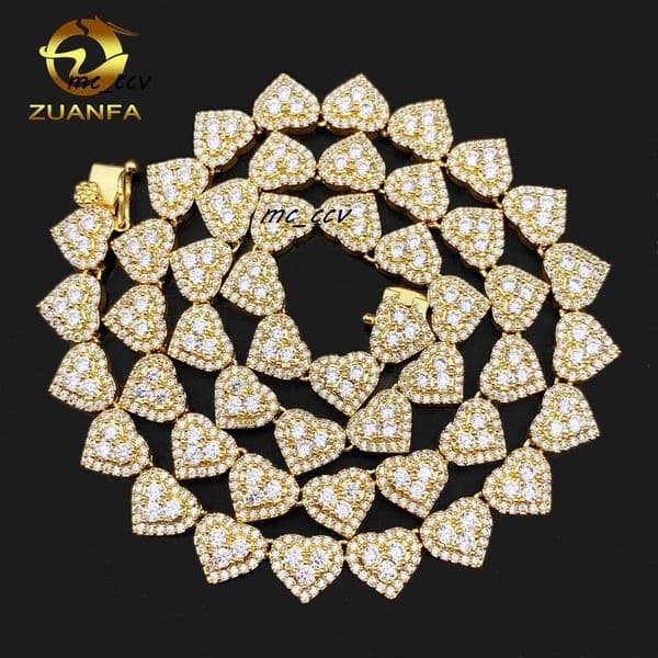 Luxury Cuban Bracelet 8mm 16 18 20 22 24 Silver Diamond Link Heart Necklace VVS Moissanite Iced Out Cuban Link Chain