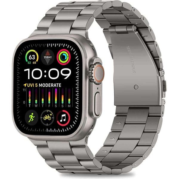 HITZEE with Band Business Stainless Steel Metal Strap Men Women Link Bands Compatible for Apple Watch Ultra 3/2/1, 49mm Titanium