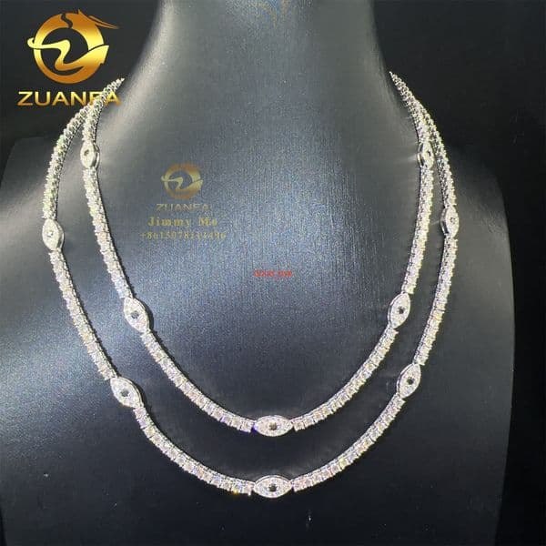 In Stock Elegant Style Female 3mm 925 Sterling Silver Luxury Hip Hop Jewelry Moissanite VVS Diamond Evil Eyes Tennis Chain