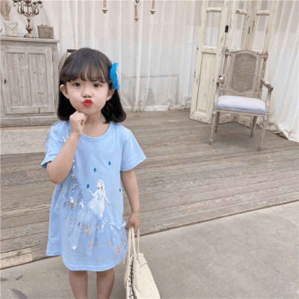 Designer Formal Birthday Beach Holiday Baby Girls Dress Children's Frozen Short Sleeve Elsa Princess Little girl's dress sof..