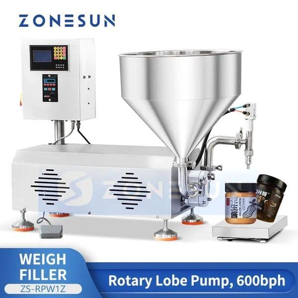Zonesun ZS-RPW1Z Thick Paste Filling Machine Weigh and Fill Machine Net Weight Filler Rotary Lobe Pump Filling Equipment