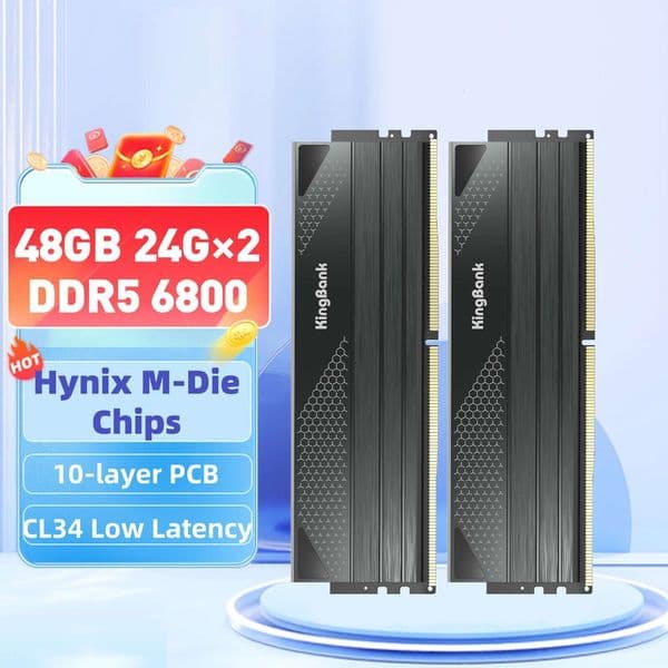 KingBank Memoria RAM DDR5 6800/8000MHz 48GB 24GBx2 Gaming Desktop Memory 288Pin DIMM RAM EXPO XMP 3.0 CL34/38 Hynix M die New