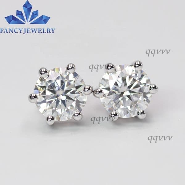 Wuzhou Moissanite Diamond 2ct 8mm Round Shape d Color Vvs Clarify Stone Six Claw 925 Sterling Silver Earringsqqvvv