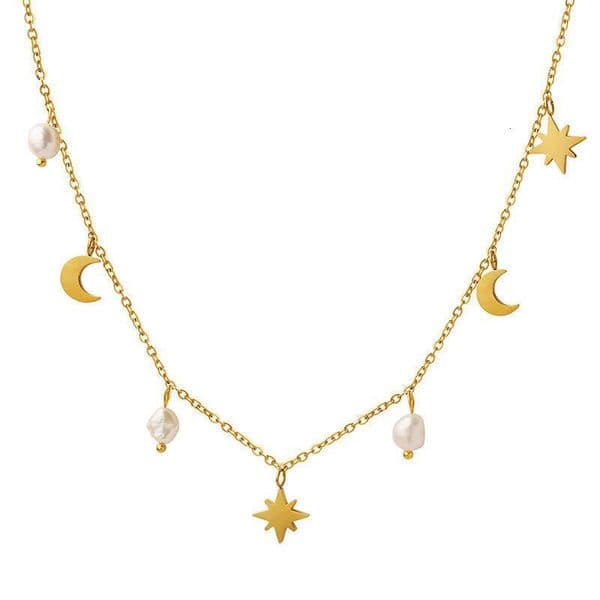 INS Wind Versatile Star Moon Natural Freshwater Pearl Tassel Collar Necklace for Female Minority Light Design ddmyfriend