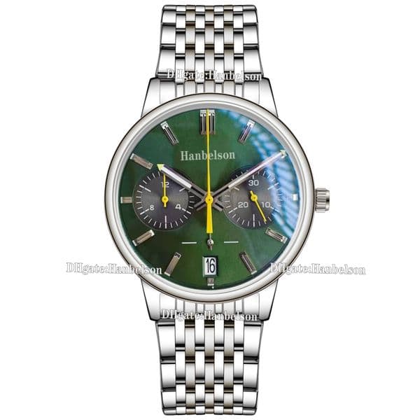 Mens Quartz Watch Sport Chronograph Uhr Green face Featuring Durable all steel Band High Precision Movement Wristwatch 42MM