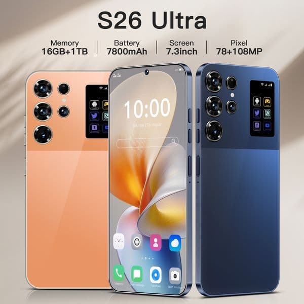The best-selling S26 Ultra features an octa-core 16+1TB mid-hole 7.3-inch model model Unlock Touch Screen Phone Androids Camera Telephone HD Display Face Recognition