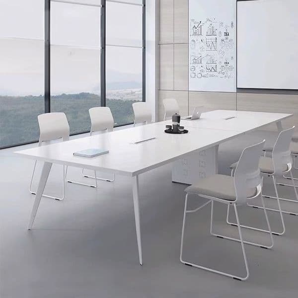 E0 Eco-friendly Room Rectangular White Conference Long Training Office Desk and Chair Set Reception Table Simple