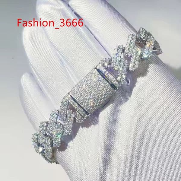 925 Sterling Silver Moissanite Diamond Sharp Cuban Link Bracelet Hip Hop Jewelry for Men and Women