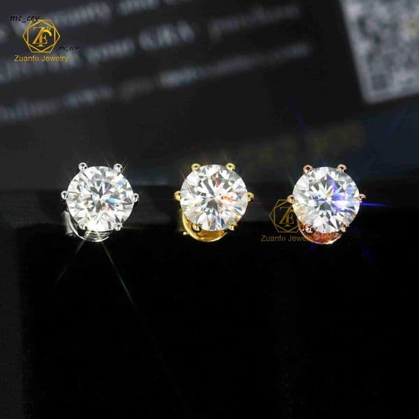Mossanites 6.5mm 1CT White Moissanite 925S Stud Earrings High Quality 6 Claw Studs Elegant White Color Studs for Women