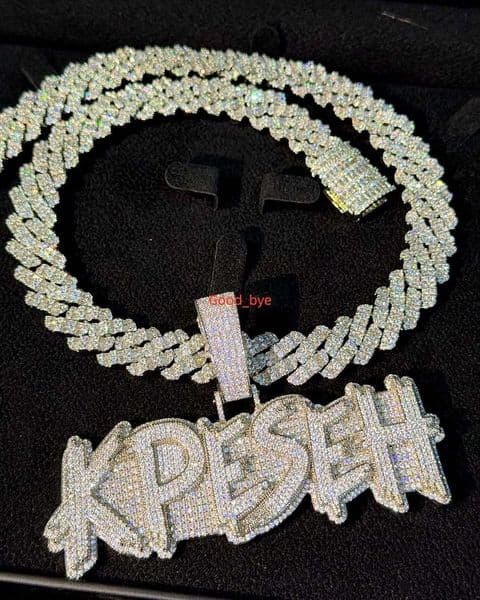 Custom KPESHH Iced Pendant Chain Rose Gold Plated 925 Sterling Silver Moissanite Cuban Link Necklace Hip Hop Bling Nameplate