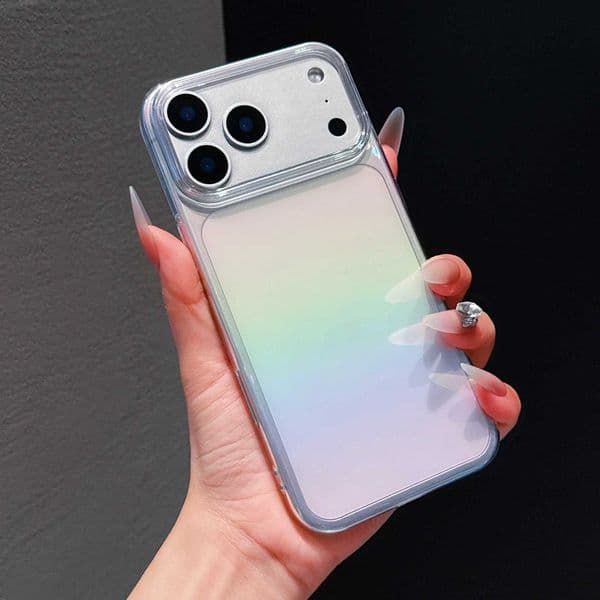 Fashion Girls Aesthetic Girly Glitter Bling Rainbow Protective Phone for iPhone 17Pro Max/17Pro/17/Air Iridescent Blue PinkW251120