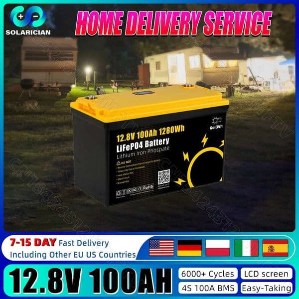 Grade A 12V 100Ah LiFePO4 Battery Pack 4S 100A BMS LCD Display Rechargeable Cells Pack DIY 48V For RV EV Golf Carts Solar System
