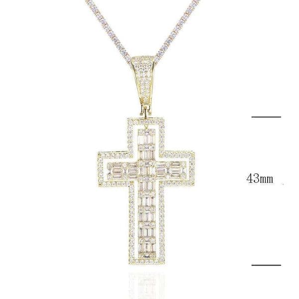 Classic Gold-Plated Cross Pendant moissanite Inlay Unisex Jewelry, Featuring Digitalizable Star-Shaped sterling silver Pearl