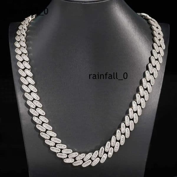 15mm Fully Iced Out 925 Sterling Silver Gold Plated Shiny Charm Jewelry Diamond Mens Necklace VVS Moissanite Cuban Link Chain