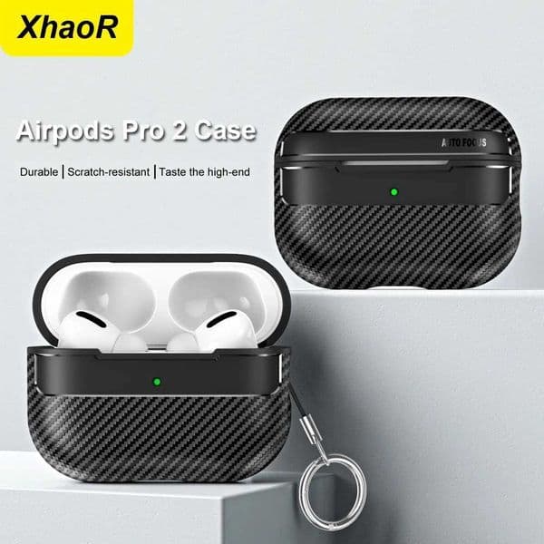 For Airpods Pro 2 Case Carbon Fiber Texture Soft Silicone Earphone Case Shockproof With Hook For Funda Air Pods 4 CoverW251122