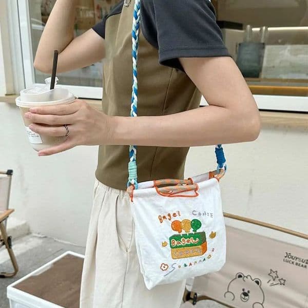 Cute mini handbag embroidered shopping bag Oxford cloth bag shoulder bag messenger bag womens eco-friendly bag casual handbag 250418