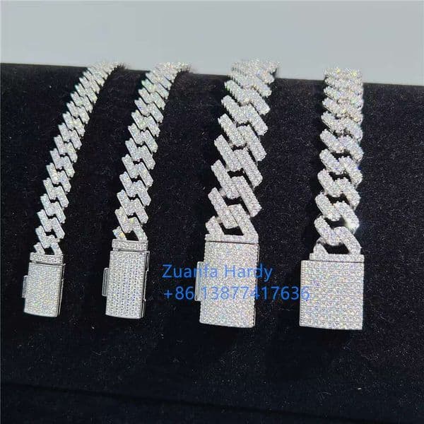 Cuban Bracelet Hip Hop 8mm 10mm 13mm 15mm 6 6.5 7 7.5 8 8.5 9 Silver VVS Moissanite Iced Out Cuban Link Chain Bracelet