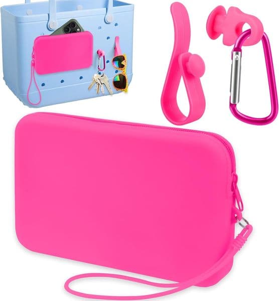 Silicone Phone Holder for Bogg Bag, Soft Silicone Insert Wallet Charm with 2 Pcs Key Accessories, Attachment for Bogg Beach Bags Tote Bag Fits