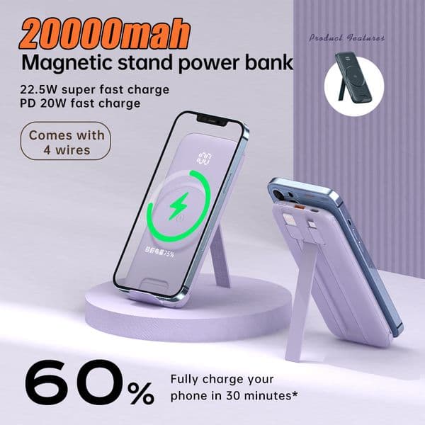 Power Bank 20000mah Magnetic Powerbank For iPhone 14 13 12 External Battery Fast Charge Wireless Charger Poverbank With Cable