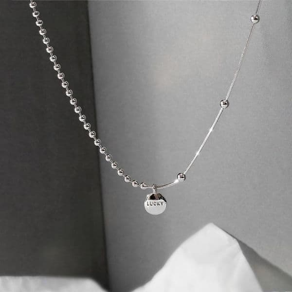 Silver Color Lucky Beanie Letter Necklace for Women Ins Asymmetry Short Clavicle Chain Choker Temperament Jewelry Gift