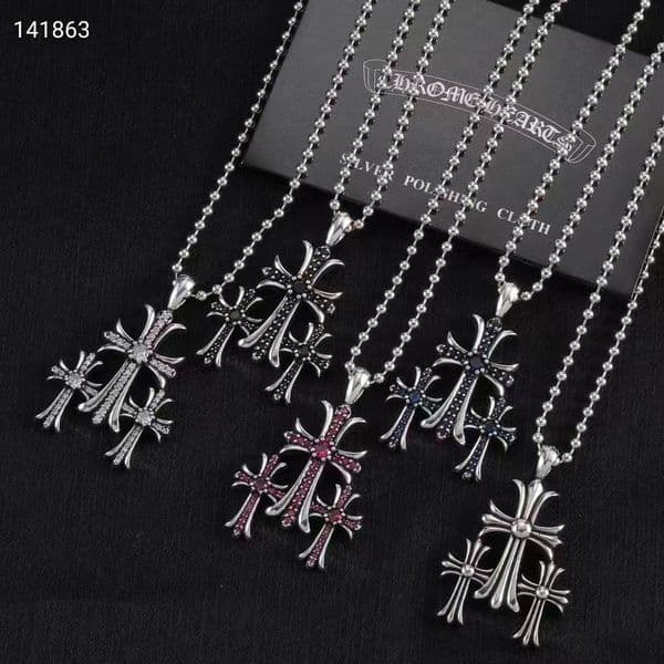 High quality Chrome Necklace Boat Cross Necklace Sanskrit 925 silver Jewelry Letter Cross Flower Diamond Chain Women Designer Chromed Gold Plated Pendant Necklace