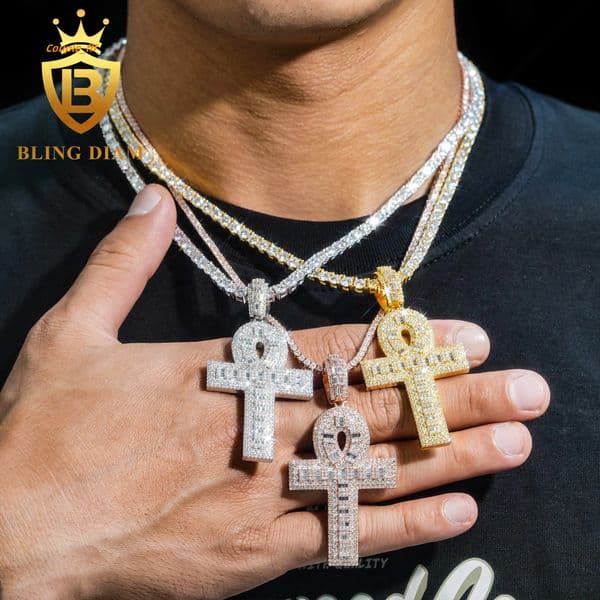 Solid 925 Sterling Silver Hip Hop Moissanite Cross Pendant High Quality Iced Out Hip Hop Pendant for Tennis Chain Necklace