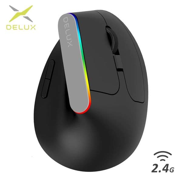 Delux M618C Wireless Silent Ergonomic Vertical 6 Buttons Gaming Mouse USB Receiver RGB 1600 DPI Optical Mice With For PC Laptop 251121