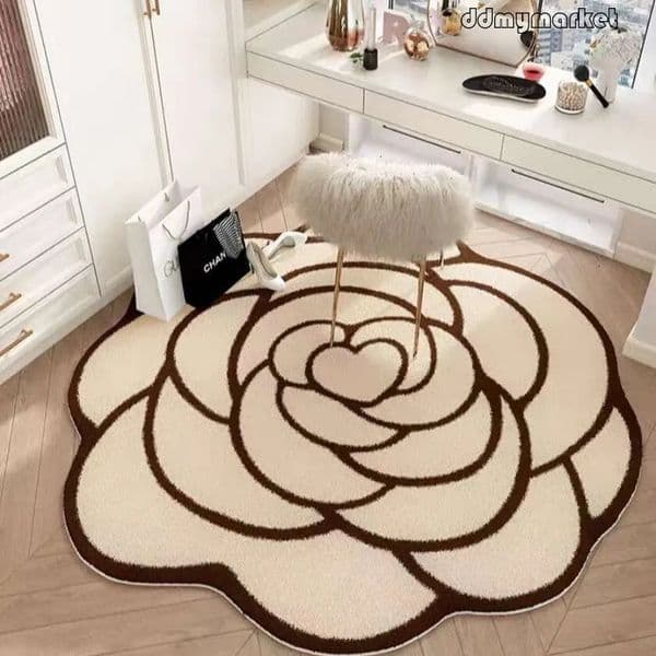 Free shipping Lanjia Camellia Round Rug: Luxury Floor Mat for Living Room, Bedroom, & Study - Swivel Chair Protector, Plastic Bottom ddmymarket