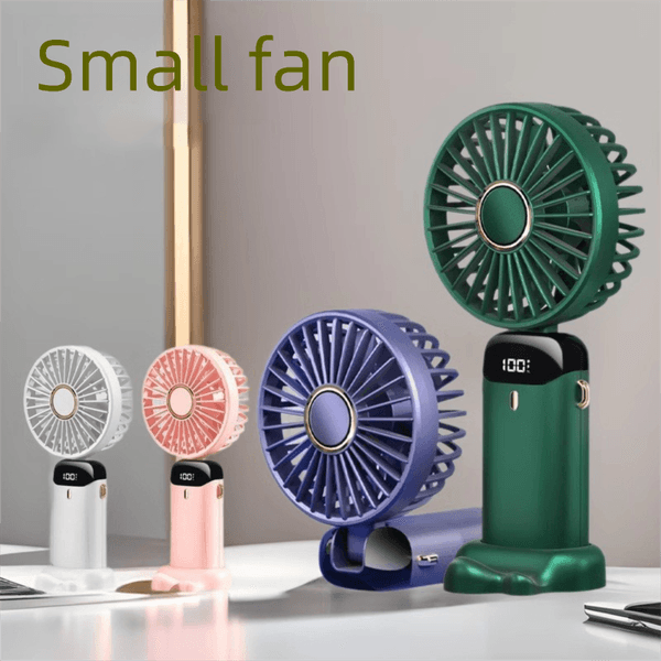 USB Handheld Mini Fan Foldable Portable Neck Hanging Fans 5 Speed Rechargeable Fan with Phone Stand and Display Screen for Outdoor Sports Travel