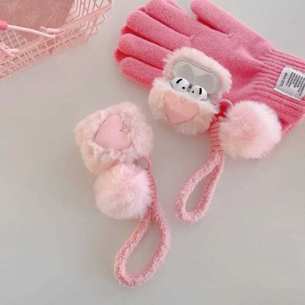 3D Love Heart Fluffy Earphone Case For Airpods Pro 3 3rd Case Cute Pink Cover For AirPods 4 3 2 1 Pro2 Covers With Plush ballW251125