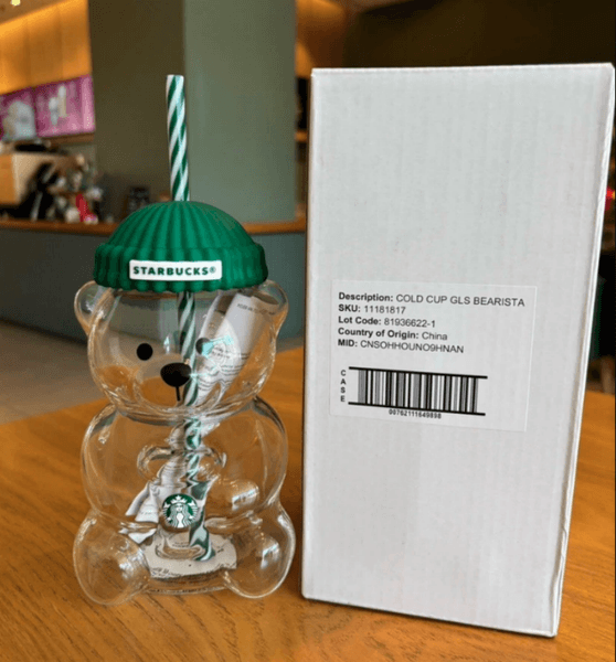 Warehouse Star bucks 20oz Glass Bear Cup Bearista Green Bear Series Limited Edition With Hat Glass Jar Cold Cup Tumbler Straw Holiday Christmas Gift Mug