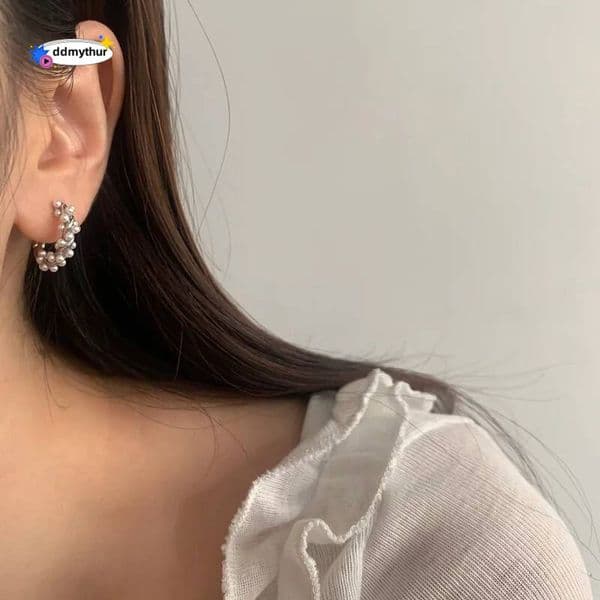 PONYKISS Sterling Sier Needle Distort Pearl Round Hoop Earrings for Women Trendy Fashion Jewelry Minimalist Accessories ddmythur ddmythur