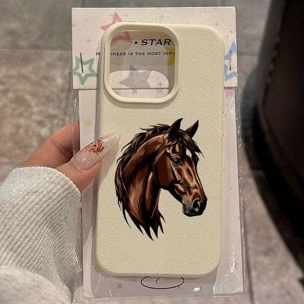 Realistic Style Horse Head Pattern Phone Case For iPhone 16 Pro 15 Plus 14 13 12 11 17Air X XR XS Max Faux Leather Cover