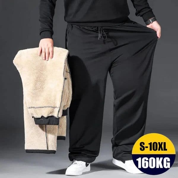 10XL Men Winter Casual Pants Trousers Black Oversize Warm Fluff Thickening With Zipper Plus Size Warm Working Clothes For Men 251125